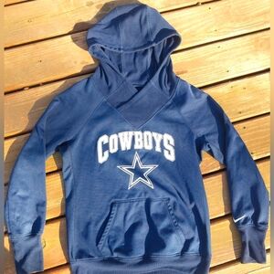 Women's Nike Therma Fit Dallas Cowboys Pullover Sz L Cowl Neck Hoodie Nvy & Whit